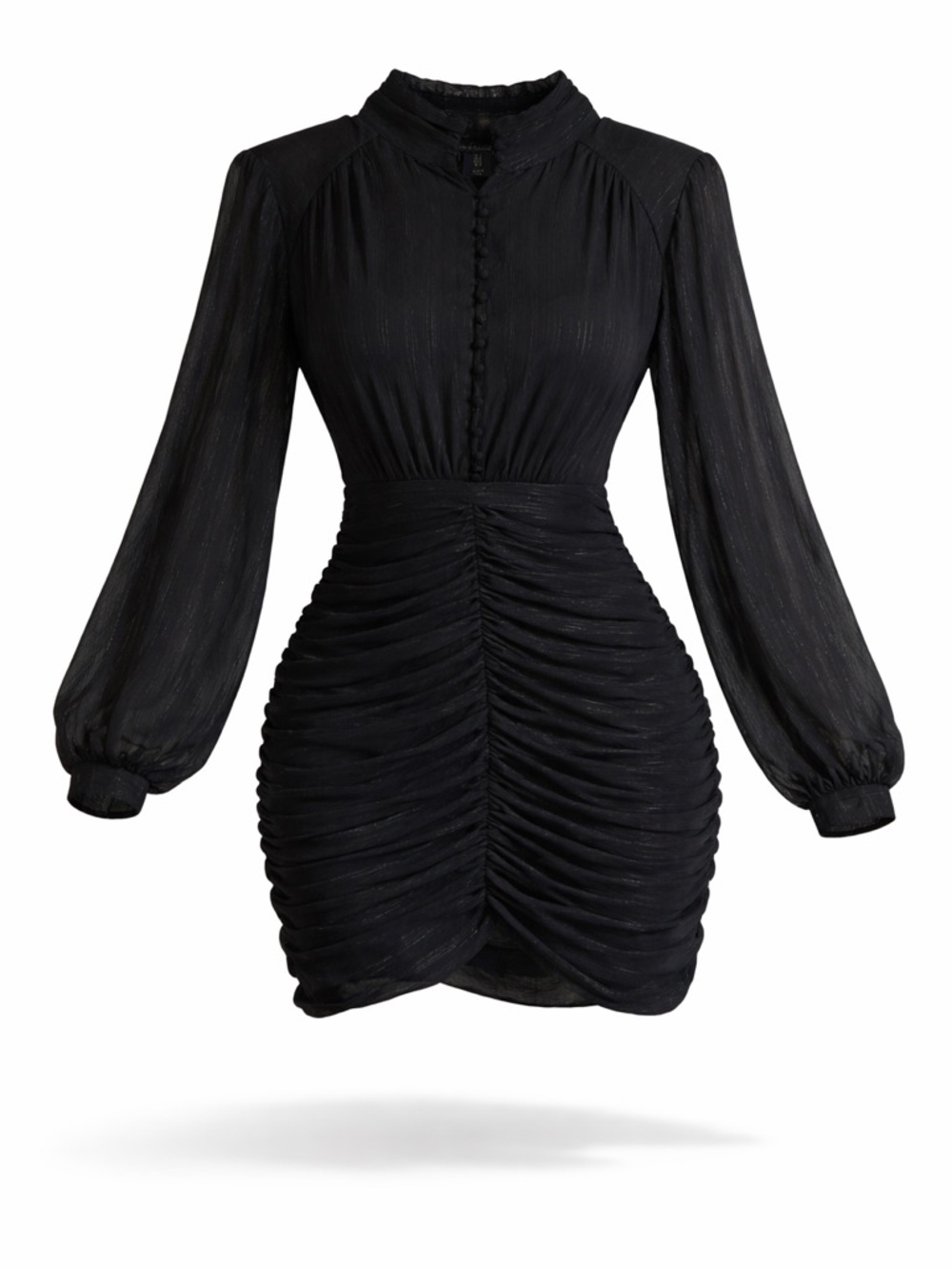 House of Harlow 1960 Black Lurex Ruched Mock Neck Mini Dress - Size 2